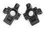 A pair of black plastic rear hub carriers for a Traxxas 4-Tec 2.0 RC car, labeled L and R for left and right sides.