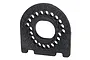 A black plastic motor plate for a Traxxas 4-Tec 2.0 RC car, featuring a circular pattern of adjustment holes labeled with letters.