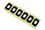 A strip of six black foam adhesive body washers for Traxxas RC cars on a yellow backing sheet.