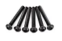 Six black Traxxas button head screws with hex drive heads arranged in a fan shape against a white background.