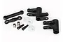 Traxxas 4-Tec 2.0 steering bell crank set including black plastic bell cranks, steering links, metal pivot balls, screws, and white plastic washers.