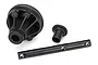 Traxxas 4-Tec 2.0 spool housing, bushing, and metal shaft spare parts on a white background.