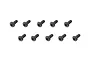 Ten black metal button head screws with hex drive sockets arranged in two rows of five against a white background.