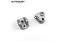 Two silver aluminium lower link and shock mounts for an RC crawler, shown from different angles on a white background.