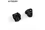 Two black anodized aluminium lower link and shock mounts for an RC crawler, shown from different angles on a white background.