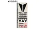 A rectangular sheet of Vanquish Products decal stickers featuring various brand logos including KMC, Method, Rigid Industries, OMF, and Currie Enterprises.