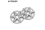 Two silver aluminium slipper plate washers for RC cars by Vanquish Products, featuring a six-spoke design with circular cutouts.