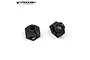 Two black anodized aluminium 12mm wheel hexes for RC cars, featuring a clamp-style design with silver screws, displayed against a white background.