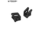 Two black aluminium AR60 lower link and shock mounts by Vanquish Products, shown from different angles on a white background.
