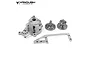 A silver aluminium Vanquish Hurtz Atlas Dig V2 case assembly with associated drivetrain components on a white background.