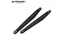 Two black anodized aluminium rear trailing arms for an RC vehicle, featuring mounting holes and hardware, displayed on a white background.
