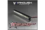 A black 4-inch Rigid Industries LED light bar by Vanquish Products on a brushed metal background.