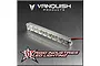 A silver Vanquish Rigid Industries 4-inch LED light bar on a brushed metal surface with company logos.