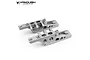 Two silver aluminium differential trusses for RC vehicles by Vanquish Products, shown from an elevated angle against a white background.