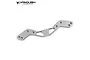 A silver aluminium front shock mount adjuster for a Vanquish Yeti RC car, featuring a machined design with multiple mounting holes.
