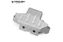 A silver aluminium front skid plate for an RC vehicle by Vanquish Products, featuring a machined design with the Vanquish logo.