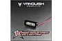 A small black Vanquish Rigid Industries 1-inch LED light bar with red and black wiring, set against a brushed metal background.