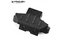A black anodized aluminium front skid plate for an RC vehicle, featuring the Vanquish logo and mounting holes.