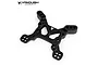 A black anodized aluminium front shock tower for an RC vehicle, featuring multiple mounting holes and the Vanquish Products logo.