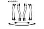 A set of ten Vanquish Products titanium suspension links for an RC crawler, featuring bent and straight rods with black plastic rod ends.