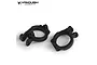 A pair of black anodized aluminium steering hub carriers for an RC vehicle, shown from a high-angle perspective against a white background.