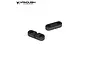Two black anodized aluminium servo clamps from Vanquish Products, shown from an elevated angle against a white background.