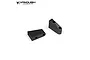 Two black anodized aluminium servo mounts for RC vehicles, shown from an angled perspective against a white background.