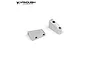 Two silver aluminium servo mounts for RC vehicles against a white background.