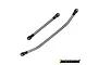 Two stainless steel steering linkage rods with black plastic rod ends for an RC crawler, set against a plain white background.
