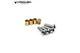 Four brass steering knuckle bushings and four silver button head hex screws from Vanquish Products.