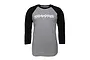 A grey and black Traxxas raglan long sleeve t-shirt with the Traxxas logo printed in white on the chest.