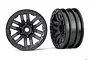 Two black 1.9-inch crawler rims for Traxxas TRX-4 RC vehicles, shown from front and side angles.