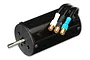 Traxxas Velineon 1200XL brushless motor for RC vehicles, featuring a black cylindrical housing, metal shaft, and three wires with gold-plated bullet connectors.