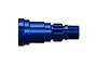 A blue anodized aluminium wheel axle for Traxxas X-Maxx RC cars, shown from a side profile against a white background.