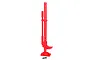 A red scale model farm jack accessory for RC vehicles, shown standing upright on a white background with a small black screw in front.
