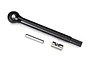 Traxxas TRX-4 steel front left drive axle shaft with a drive pin and small cylindrical component on a white background.