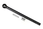 Traxxas TRX-4 steel front right drive axle shaft with included drive pin and small metal component on a white background.