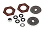 Traxxas TRX-4 slipper clutch rebuild kit components including friction discs, metal washers, spacers, and a lock nut.