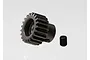 A Traxxas 21T pinion gear and a small grub screw on a white background.