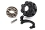 Traxxas TRX-4 differential case set components including a metal gear, black plastic housing, and a small metal pin.