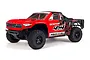 ARRMA Senton 4x4 MEGA RC short course truck in red and black livery, viewed from a front three-quarter angle on a white background.