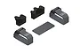 ARRMA battery mounting set including two black plastic battery blocks, two grey hook and loop straps with ARRMA logos, and a rectangular adhesive foam pad.