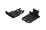 Two black plastic ARRMA RC skid plates shown from an isometric angle against a white background.