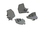 A set of four grey plastic ARRMA short course side dirt guard extenders shown from various angles on a white background.