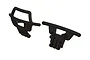 ARRMA MT front and rear bumper set in black plastic, shown from a studio angle against a white background.