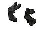 A pair of black ARRMA front hub carriers for RC vehicles, shown from different angles against a white background.