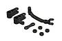 ARRMA steering parts set including steering knuckles, a steering link, and small bushings on a white background.