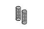 Two black cylindrical coil springs for RC car shock absorbers standing upright against a white background.