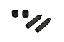 Two black ARRMA RC rear shock bodies and two matching spring spacers on a white background.