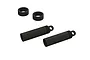 Two black ARRMA RC shock bodies and two matching black spring spacers on a white background.